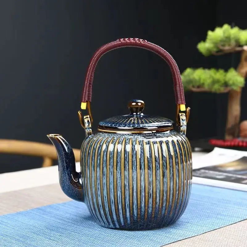 Ceramic teapot 900ML-2000ML , large capacity, blue and white porcelain, ceramic handmade teapot handle tea pot with filter