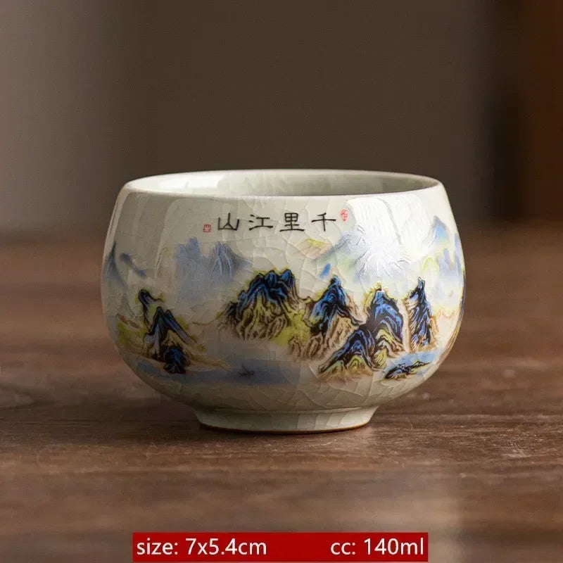 140ml Exquisite Ice Crack Glaze Ceramic Tea Cups Hand-painted Porcelain Master Cup Exquisite Teacup Tea Accessories 1pcs tea cup