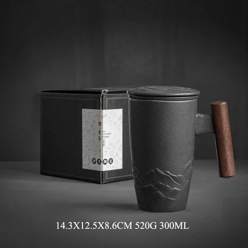 Ceramic Mugs Retro Tea Cup Luxury Large Capacity with Cover Wooden Handle Office Thermal Mug Personalized Gifts Home Drinkware