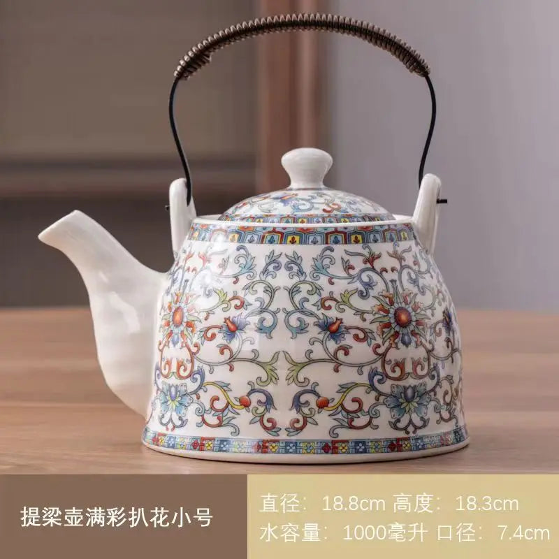 Ceramic teapot 900ML-2000ML , large capacity, blue and white porcelain, ceramic handmade teapot handle tea pot with filter