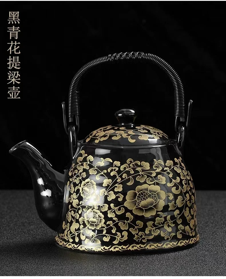Ceramic teapot 900ML-2000ML , large capacity, blue and white porcelain, ceramic handmade teapot handle tea pot with filter