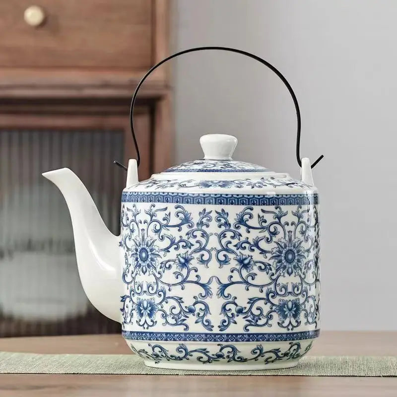 Ceramic teapot 900ML-2000ML , large capacity, blue and white porcelain, ceramic handmade teapot handle tea pot with filter