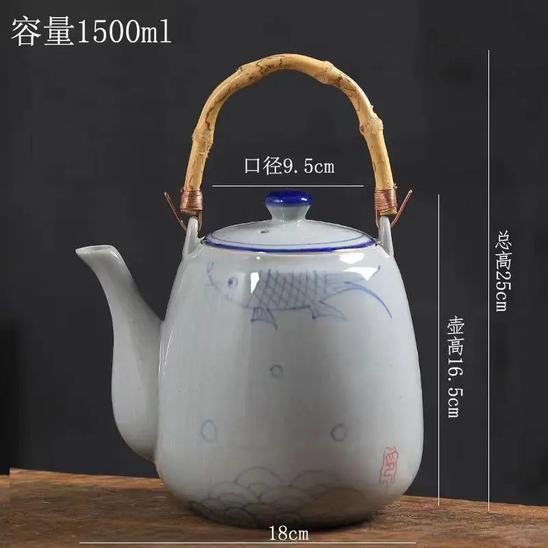 Ceramic teapot 900ML-2000ML , large capacity, blue and white porcelain, ceramic handmade teapot handle tea pot with filter