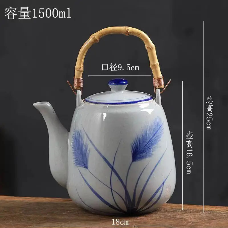 Ceramic teapot 900ML-2000ML , large capacity, blue and white porcelain, ceramic handmade teapot handle tea pot with filter