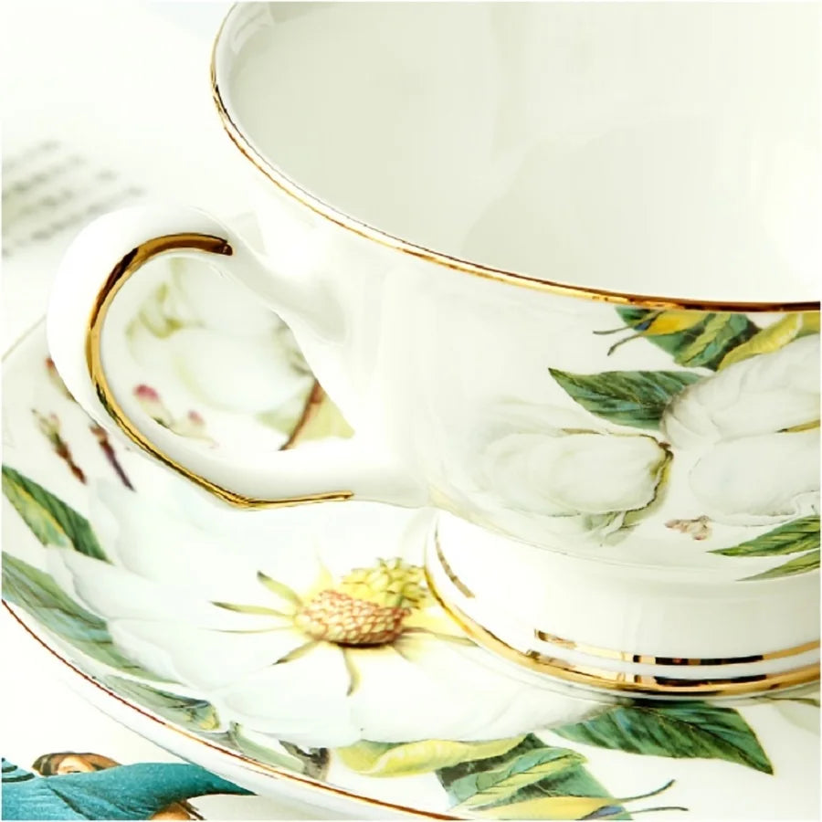 Elegant Camellia Ceramic Tea cup and Saucer Set - 5.7oz, Perfect for Tea Parties, Breakfast, and Everyday Elegance