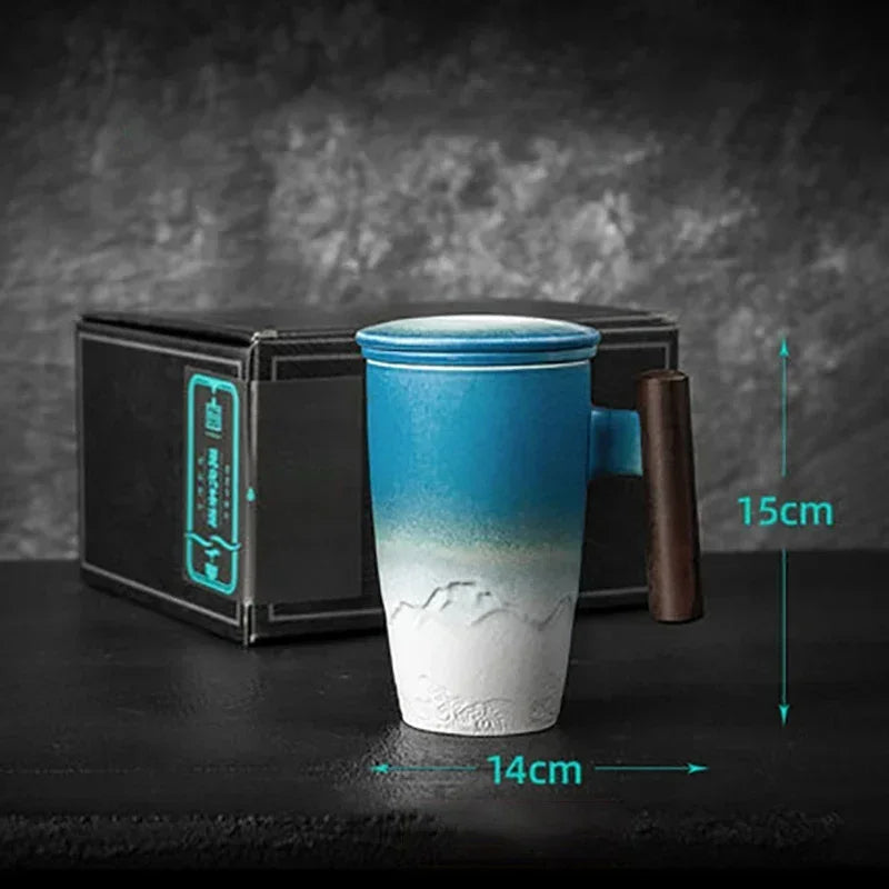 Ceramic Mugs Retro Tea Cup Luxury Large Capacity with Cover Wooden Handle Office Thermal Mug Personalized Gifts Home Drinkware
