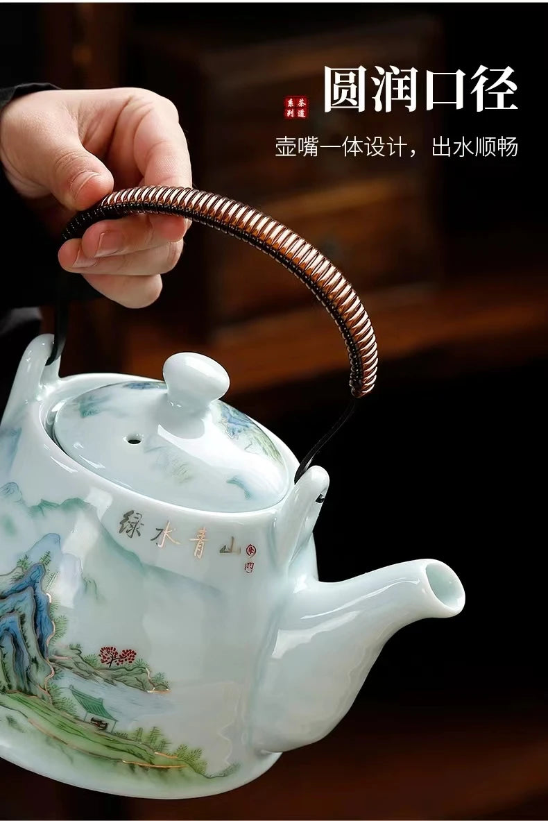 Ceramic teapot 900ML-2000ML , large capacity, blue and white porcelain, ceramic handmade teapot handle tea pot with filter