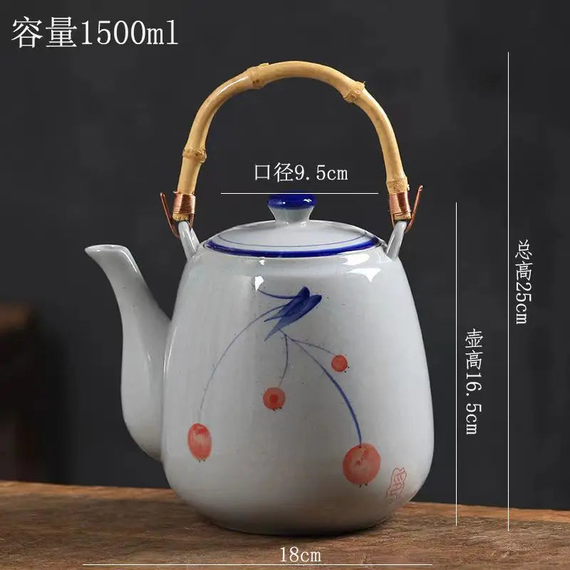 Ceramic teapot 900ML-2000ML , large capacity, blue and white porcelain, ceramic handmade teapot handle tea pot with filter