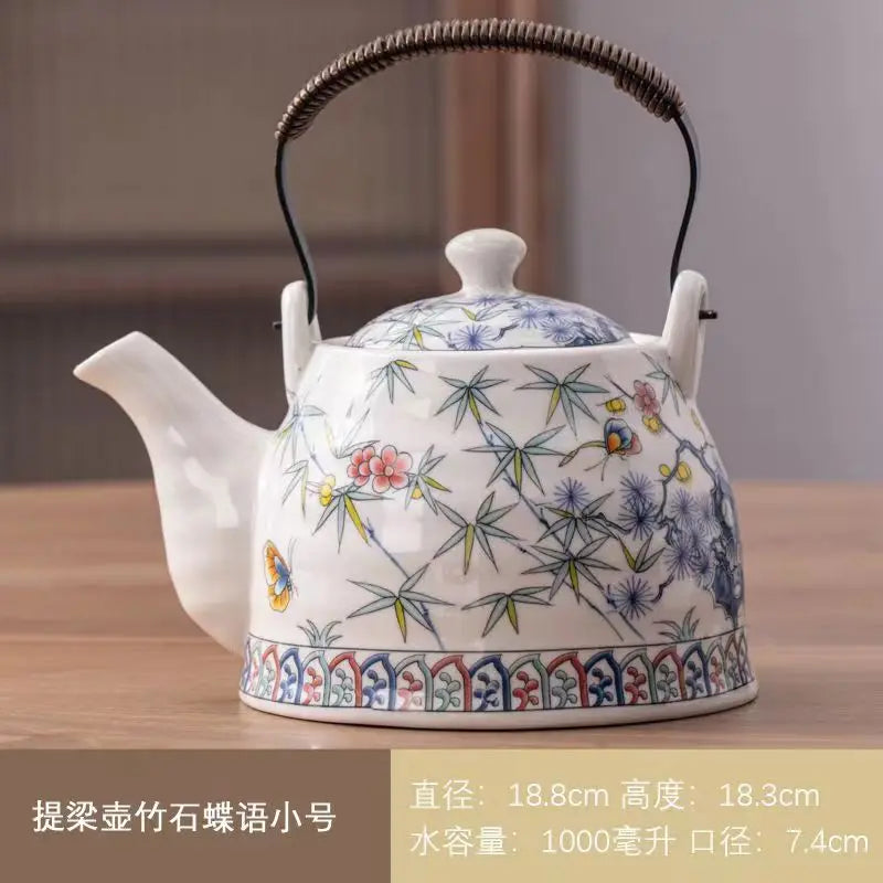 Ceramic teapot 900ML-2000ML , large capacity, blue and white porcelain, ceramic handmade teapot handle tea pot with filter