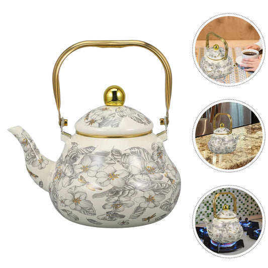 Enamel Tea Maker Retro Coffee Pot Stovetop Kettle Induction Teapot Porcelain Enameled Teakettle